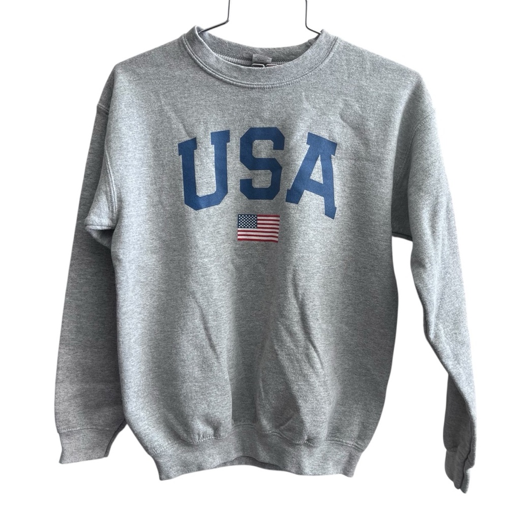 Gildan Gray USA Sweatshirt comfy loungewear casual kids girls size large L